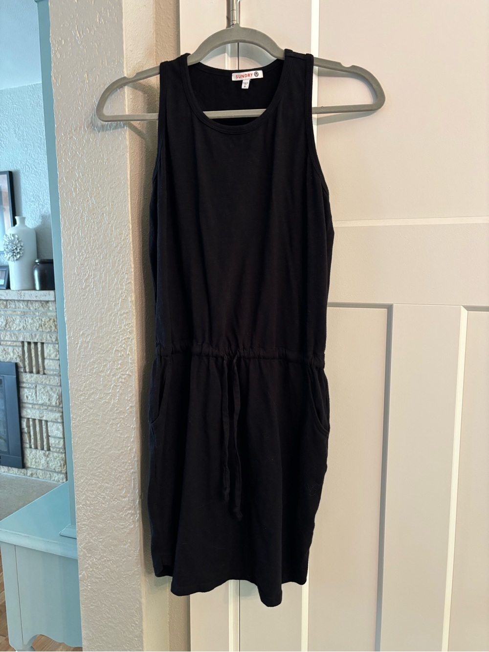 Sundry Black Sleeveless Drawstring Tank Dress